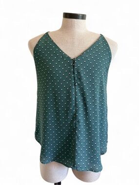 LOFT Green Polka Dot V-Neck Button Camisole Tank Top | L | Women’s